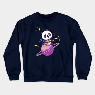 Cute Panda Singing on Saturn - Adorable Panda - Kawaii Panda Crewneck Sweatshirt